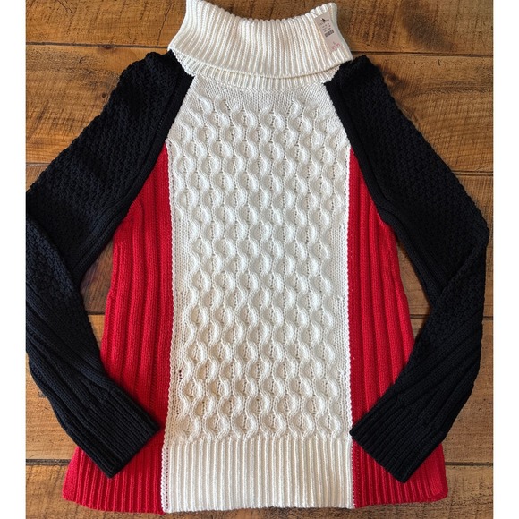 Talbots Sweaters - NWT Talbots Womens Mixed Stitch Turtleneck Colorblock Preppy Chunky Sweater S